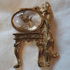 Vintage Mischievous Cat with Fishbowl Brooch